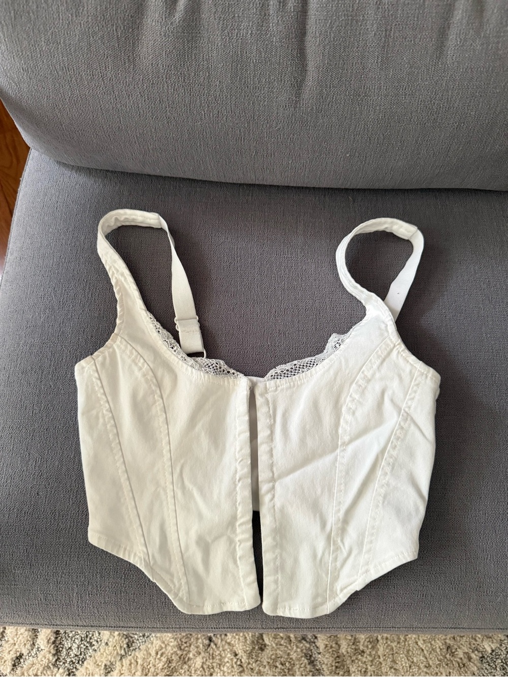 Garage White Lace-Trim Corset Crop